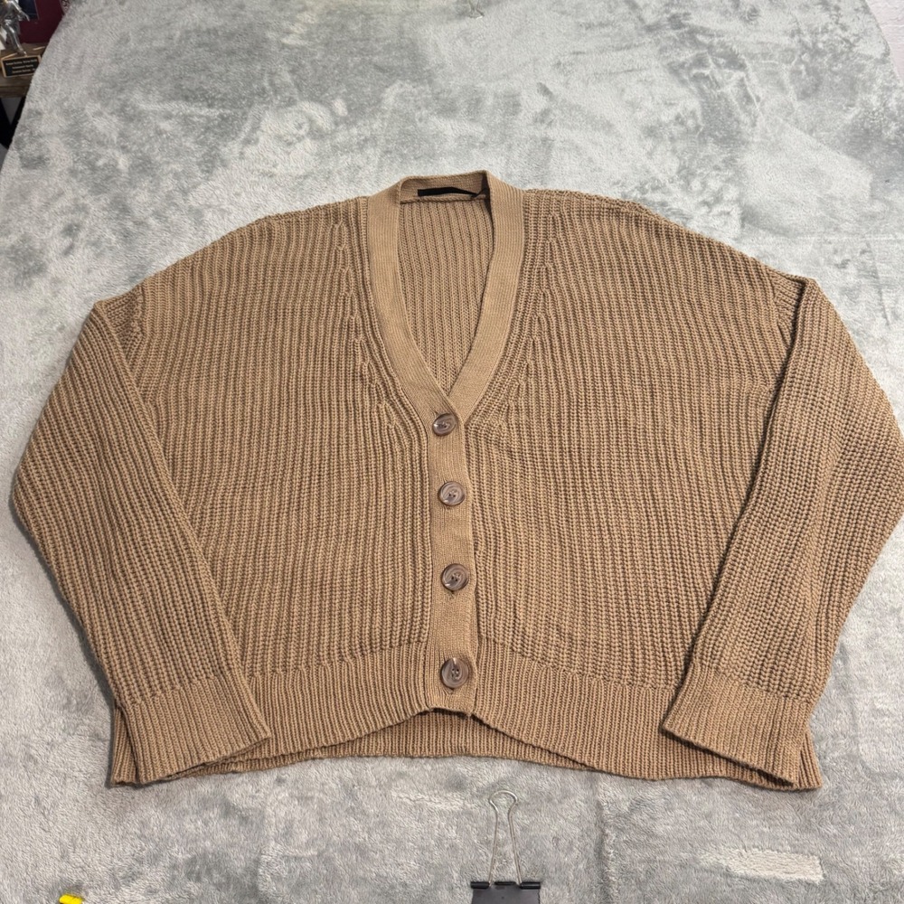 Jenni Kayne Cropped Cotton Cocoon Cardigan Organic Knit Sweater Small Oversized